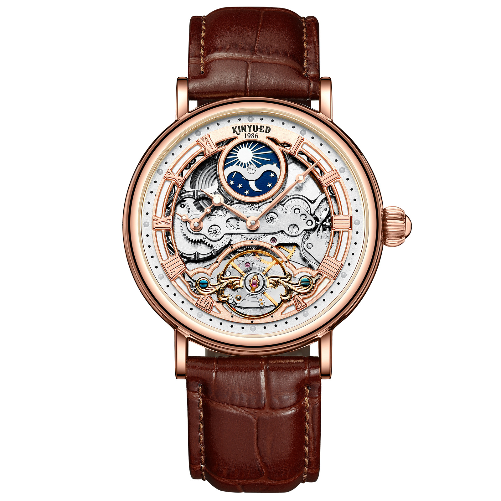 Rose Gold Lenvino Real Flying Tourbillon Flying Tourbillon Swiss Watch Tourbillon  Crypto King Flying