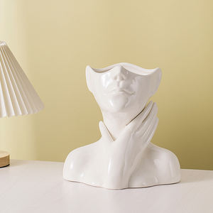欧式大人脸雕塑摆件女性身体艺术装饰陶瓷室内桌面干花花瓶 - Product Image 3