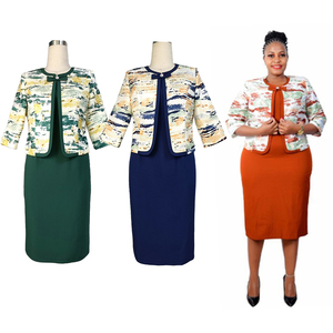 En stock : Tenues de costume décontractées pour femmes grandes tailles, boutonnées, en tissu peigné, respirantes, longueur genou, pour l'église et le bureau, style turc, en brocart - Product Image 1