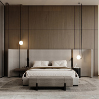 Lit capitonné extra large de luxe moderne avec grande tête de lit à ailes en tissu doux, taille King, pour villa, hôtel, chambre à coucher