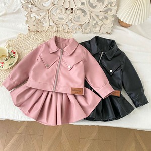 <span class=keywords><strong>Completo</strong></span> Autunnale in Pelle PU per Bambine, Giacca Stile Biker alla Moda Coreana, Cappotto in Pelle per Bambini con Gonna Plissettata - Product Image 2