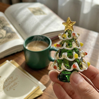 Mini sapin de Noël artisanal en verre de Murano, 6,5 cm, vert brossé, solide, idéal pour la décoration de Noël, d'Halloween et comme cadeau pour la maison