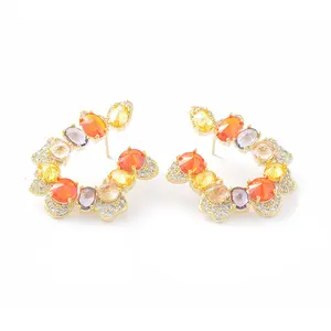 Colorful Zircon C Shaped Stud Earrings For Women Fashion Geometric Earrings Wholesale Jewelry Wedding