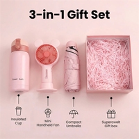 Coffret Cadeau de Voyage Premium Lunaire avec Bouteille Isotherme, Ventilateur à Main, Parapluie Pliant et Ventilateur Mobile pour Cadeaux d'Anniversaire et Fête des Mères