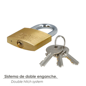 Lucchetto in ottone, catena standard, con chiave unificata, 50 mm, n. 2, Resistente - Product Image 4