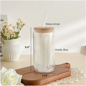 Tazza da <span class=keywords><strong>Caffè</strong></span> in Vetro Trasparente da 16oz <span class=keywords><strong>con</strong></span> Logo Personalizzato, Coperchio e Cannuccia, Articolo per Bevande di Alta Qualità per Casa e Bar, Tazza per Matcha e Latte - Product Image 5