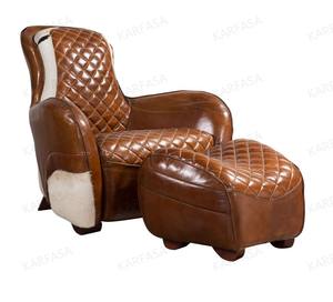 Maßgefertigter Echtleder-Relaxsessel Moderner Sattelstuhl für Wohnzimmer und Schlafzimmer Freizeitstuhl mit Fußhocker Holzbeine - Product Image 2
