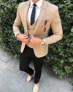 卡其色男士适合修身适合智能商务休闲男士西装秋季秋季 3 件定制婚礼派对舞会套装 - Product Image 1