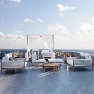 الأكثر مبيعًا أرائك للحدائق من خشب الساج ، أثاث مقطعي حديث للحبال الخارجية مقاوم للماء - Product Image 6