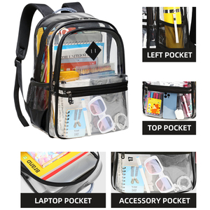 Mochilas Transparentes de PVC al por Mayor, OEM, de Gran Capacidad, con Múltiples Compartimentos, Mochila Transparente para Niños de Secundaria - Product Image 5