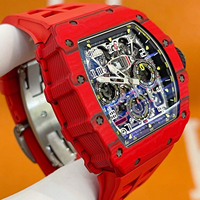 Montre de sport pour homme Top 11-03, mouvement mécanique automatique, boîtier rouge NTPT, cadran squelette, fonction chronométrage