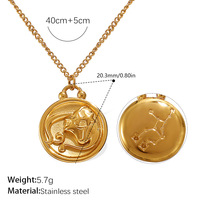 Collier en acier inoxydable pour femmes, pendentif rond en or 18 carats personnalisé à la mode, motifs des douze signes du zodiaque