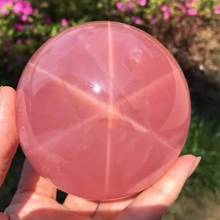 Factory price customize size highly polished natural pink star rose quartz crystal sphere