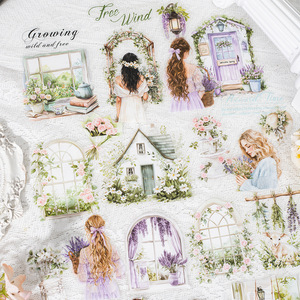 20 cái/gói gói Sticker thú cưng bên ngoài cửa sổ sill cô gái loạt cô gái ánh sáng trang trí Retro - Product Image 1