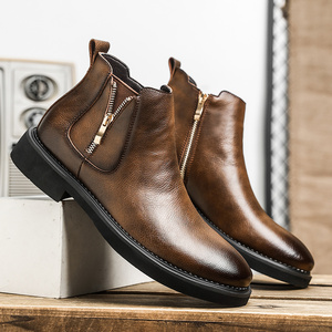 Bottines Chelsea noires tendance pour hommes, confortables, durables, avec semelle intérieure, en cuir, pour l'automne et l'hiver - Product Image 5