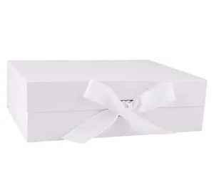 Kotak hadiah pernikahan mewah kustom dengan pita warna variabel dan kotak penyimpanan kertas lipat aman bersegel magnetik