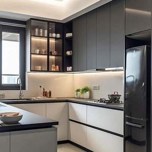 Gabinete de Madera Maciza Personalizado, Acabado de Puerta de PVC para Cocina, Superficie Lacada, Estilo de Panel, Corredera de Cajón, Uso en Apartamentos y Hospitales - Product Image 1