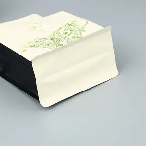 Custom Printing Reusable Plastic Stand Up Food Storage Pouch Resealable Zipper Kraft Paper Bags Tea Tea Powder Flat Bottom Bag