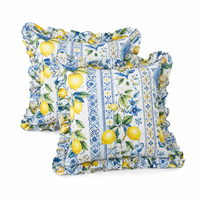 Hoshom Vintage Blumenmuster Rosen-Rüschen-Kissenbezug im Landhausstil Dekorativer Quadratischer Kissenbezug für Sofa und Heimdekoration