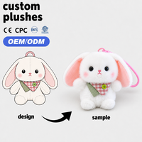 Porte-clés personnalisé en peluche lapin, vente en gros, créez votre design, lapin blanc mignon, OEM ODM, super doux, anti-stress, cadeau d'anniversaire