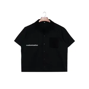 Chemise personnalisée décontractée de couleur noire 100% coton à manches courtes col cubain chemise boutonnée avec poche