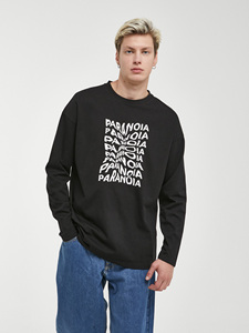 Camiseta de manga larga para hombre minimalista blanca de gran tamaño llamativa PARANOIA en negro talla XS - Product Image 5