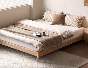 A1019 простой современный красный дуб дерево для взрослых татами двуспальная кровать каркас - Product Image 3