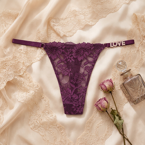 Tanga de Encaje Sexy para Mujer con Letras LOVE de Pedrería, Cintura Baja, Transpirable, Transparente, OEM ODM - Product Image 3