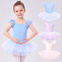 Robe de tutu de ballet pour filles avec manches volantées et bordure à volants fleuris en tissu spandex pour la pratique quotidienne et les récitals