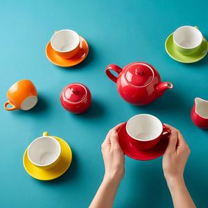 Colorful <b>Ceramic</b> Coffee <b>Cup</b> Set Multicolor Wide Mouth Microwave Safe For Party And Daily Use - Product Image 2