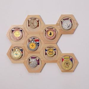 Wholesale DIY Bamboo Honeycomb Combination Wooden Gold Medal Stand <b>Display</b> Rack Hexagonal <b>Wall</b>-mounted Medal Decoration Storage - Product Image 1