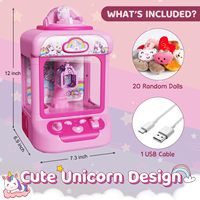 EPT Machine à griffes d'arcade pour enfants, distributeur de bonbons et de jouets licorne avec son, 20 mini peluches