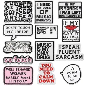 Patch brodé en tissu polyester noir et blanc avec boîte de dialogue et lettres anglaises pour vêtements, sacs et décoration d'emballages - Product Image 1