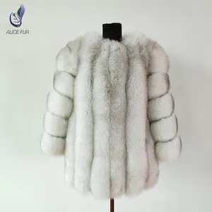 China manufacturer ladies white fashion winter warm thicken overcoat women real fox fur coat without collar