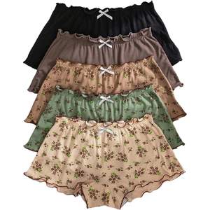 Paquete de 5 bragas tipo boyshort florales personalizadas para mujer, de cintura baja, transpirables, de algodón y spandex, con volantes y lazo. - Product Image 6