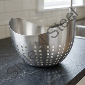 Wholesale Stainless Steel Nut Bowl with Unique Wave Shape Cut Square Holes for Fruit Salad Food Prep or Storage - Product Image 4