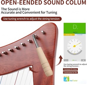 Harpe électrique en acajou Lotkey, 19 <span class=keywords><strong>cordes</strong></span>, clé de réglage, manuel d'instructions, câble audio - Accessoires complets pour débutants - Product Image 4