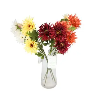 Wholesale Artificial Flower Hot Sales Single Stem 3 Heads Chrysanthemum Flower Wedding Decoration Gift