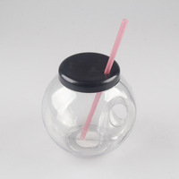 Personalisierter Logo-Fischglas-Becher mit Henkel, transparenter, kugelförmiger Cocktailbecher aus Kunststoff mit Strohhalm, perfekt für Werbegeschenke & Events