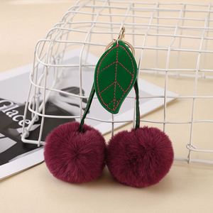 Porte-clés créatif en peluche cerise pour femme, pendentif pompon, décoration de sac et de voiture - Product Image 4