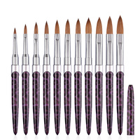 Pinceau d'extension d'ongles en acrylique à poils de Kolinsky Sable 100% purs, avec manche en métal imprimé léopard et peinture en poudre de cristal 3D