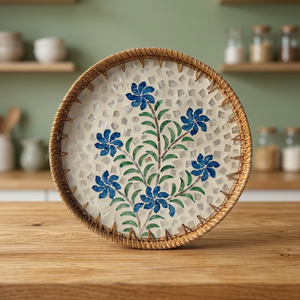 Assiette artisanale en rotin naturel tressé à la main, motif coquille, pour fruits et thé, style automne, objet d'art et de collection - Product Image 2