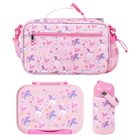 Personalizado portátil sin BPA PP plástico niños almuerzo Bento bolsa conjunto lindo termo escolar con microondas contenedor de alimentos botella de agua