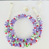 Câble de charge USB décoratif multifonctionnel, artisanal, avec nœud violet mignon et perles colorées esthétiques
