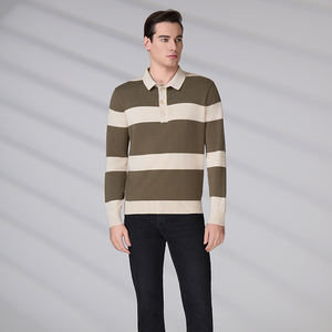 Camiseta Polo Personalizada Informal con Logotipo Bordado, Transpirable, 100% Algodón, Suéter de Punto a Rayas de Alta Calidad para Hombre - Product Image 4