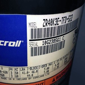 คอมเพรสเซอร์ Copeland ZR40K3E-TFD-522 3 แรงม้า สามเฟส สำหรับอะไหล่เครื่องปรับอากาศ - Product Image 1