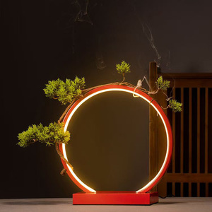 Support d'encens à refoulement en fer de style chinois avec anneau lumineux LED pour la maison, le bureau, la salle de thé, éclairage décoratif - Product Image 2