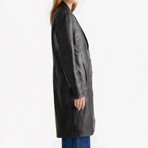 Abrigo Largo de Cuero Genuino para Mujer, Estilo Trench, Nuevo, Ropa de Exterior, Abrigos de Cuero para Mujer, Superventas - Product Image 3