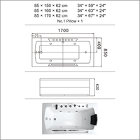 Baignoire Spa de Luxe 850x1500mm à Immersion Profonde pour Salle de Bain avec Poignées et Appui-tête Unique