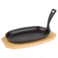 Wajan Penggorengan Bulat Besi Cor Hitam Matt Pre-seasoned dengan Nampan Kayu